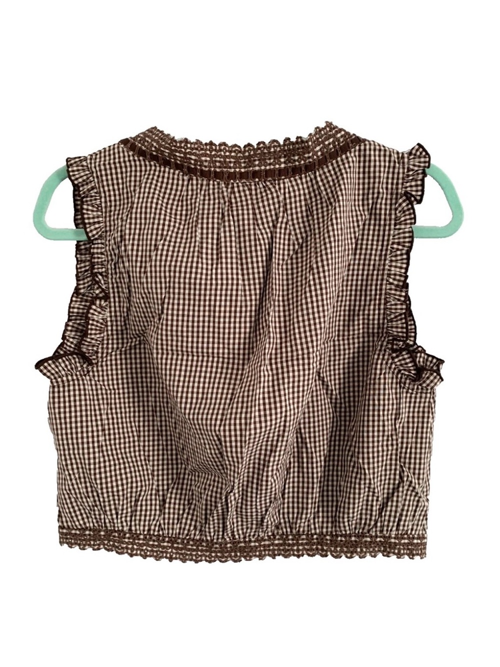 NWT Caroline Constas Brown Gingham Lace Trim Crop Top Maxi Skirt Set Small S - Picture 4 of 16